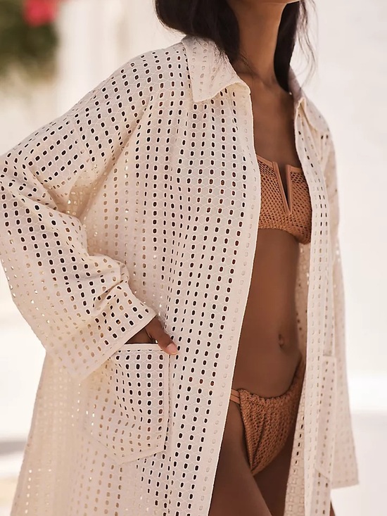 Anthropologie Other - Anthropologie Open-Front Eyelet Duster in Cream